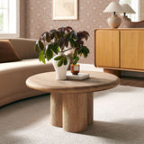 Godello 31 Inch Round Indoor and Outdoor Patio Coffee Table in Oak