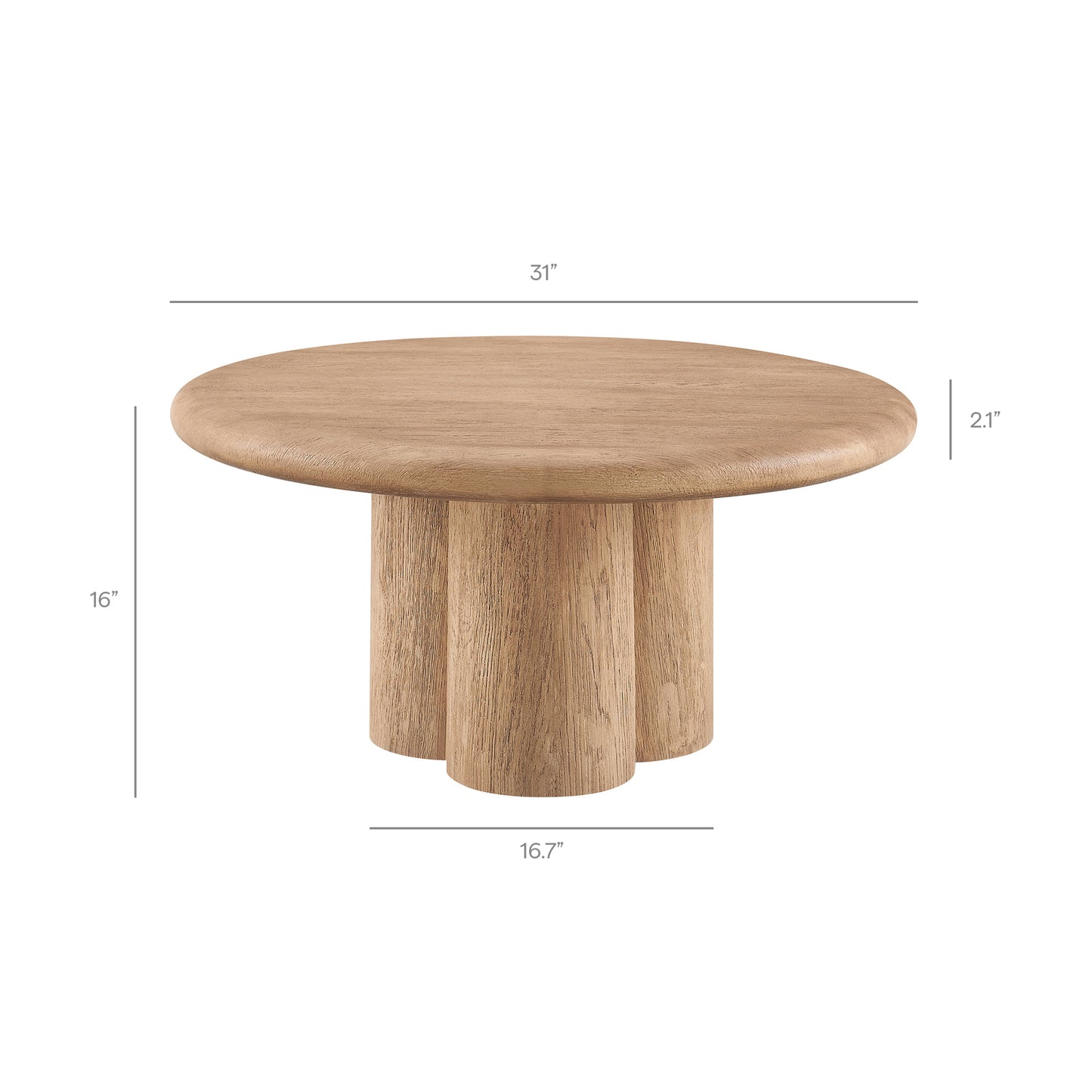 Godello 31 Inch Round Indoor and Outdoor Patio Coffee Table in Oak