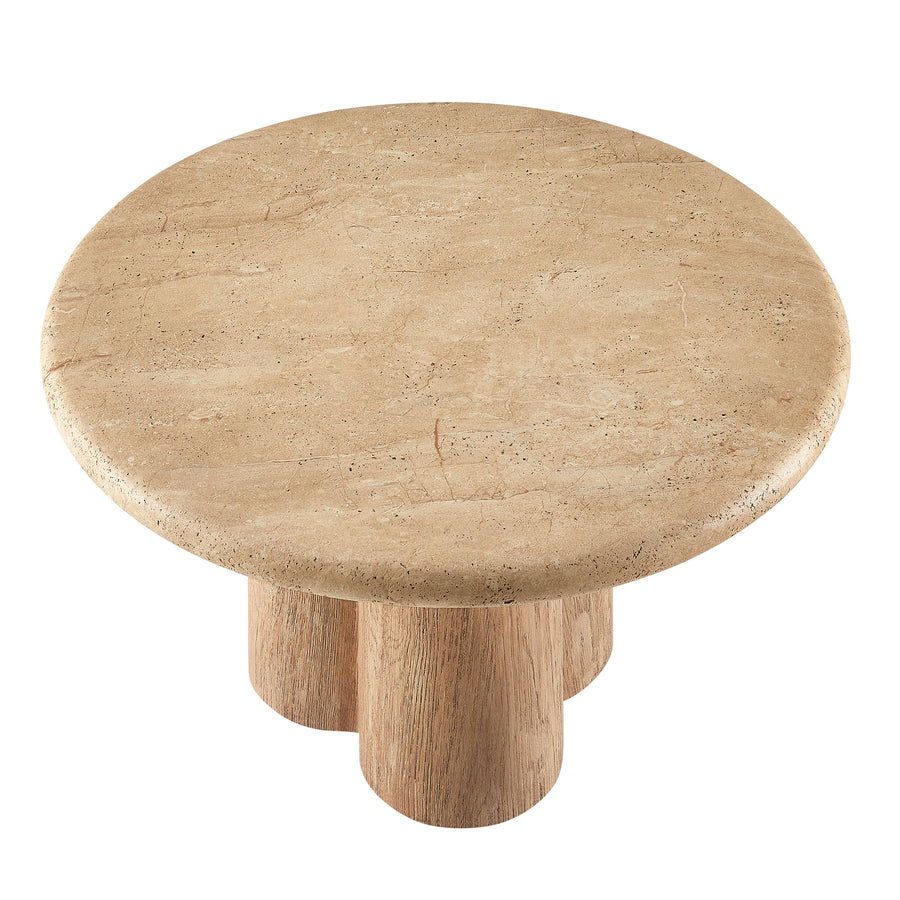 Godello 31 Inch Round Indoor and Outdoor Patio Coffee Table in Travertine