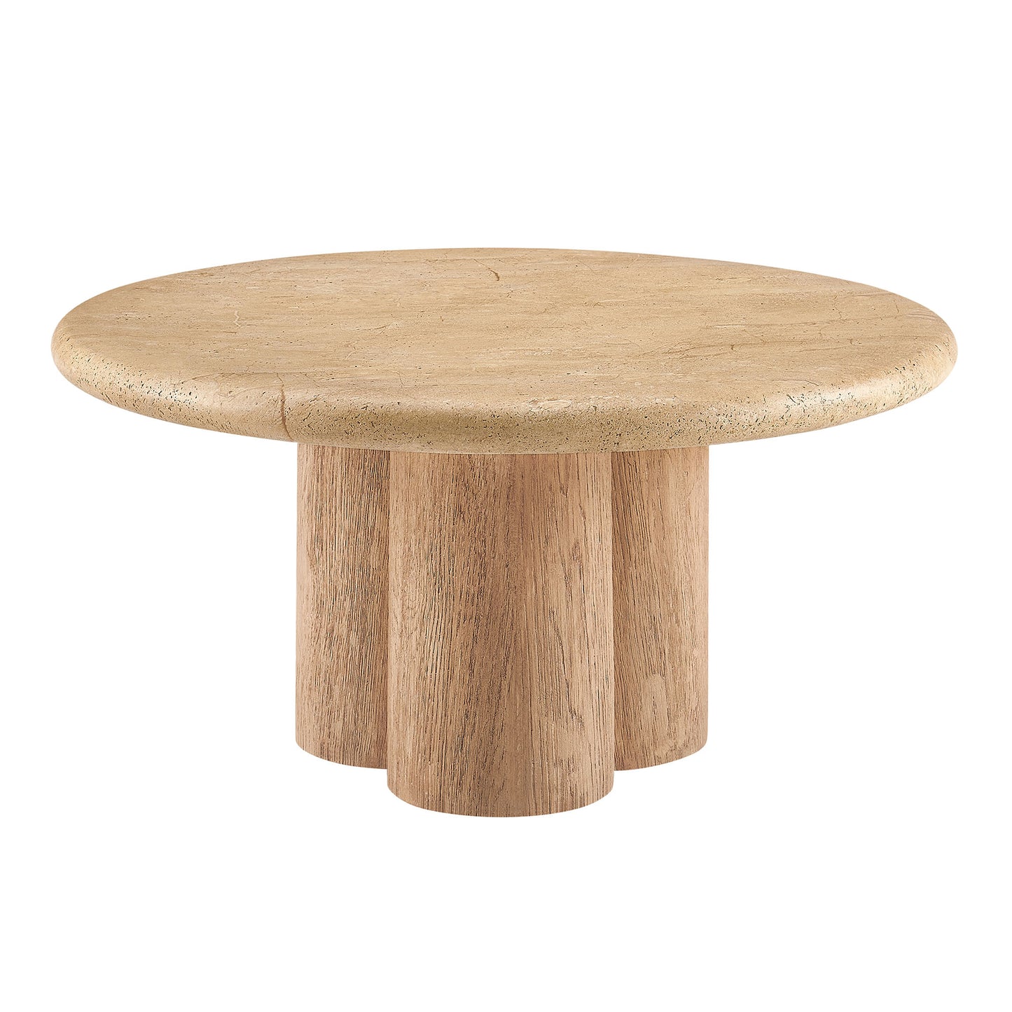 Godello 31 Inch Round Indoor and Outdoor Patio Coffee Table in Travertine
