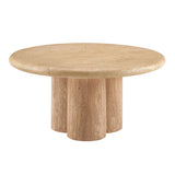 Godello 31 Inch Round Indoor and Outdoor Patio Coffee Table in Travertine