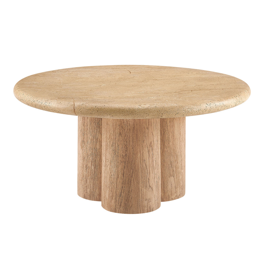 Godello 31 Inch Round Indoor and Outdoor Patio Coffee Table in Travertine