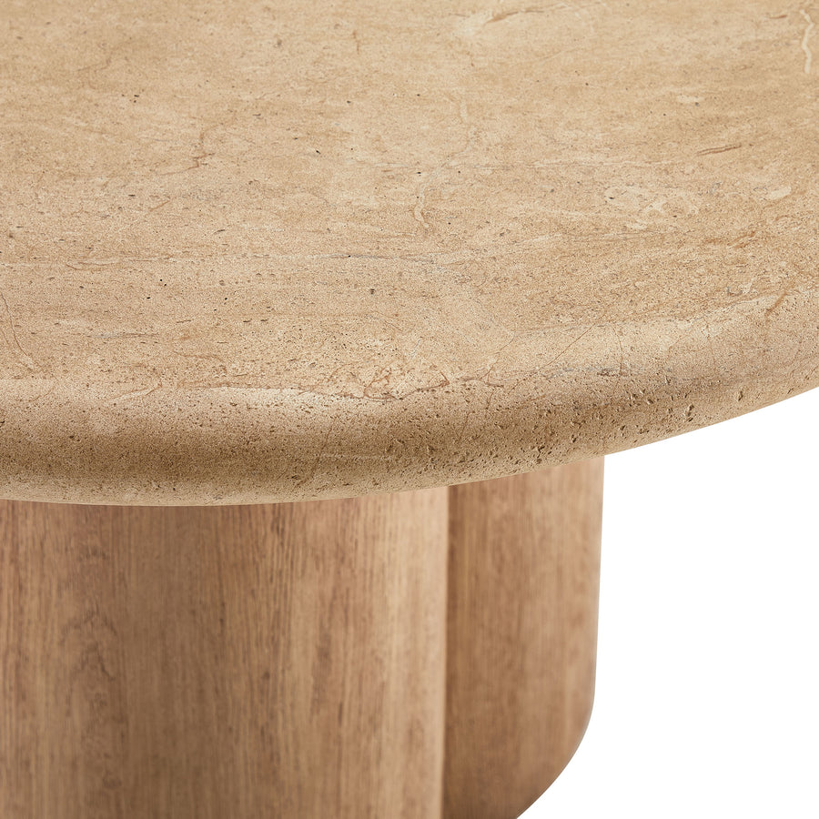 Godello 31 Inch Round Indoor and Outdoor Patio Coffee Table in Travertine