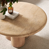 Godello 31 Inch Round Indoor and Outdoor Patio Coffee Table in Travertine