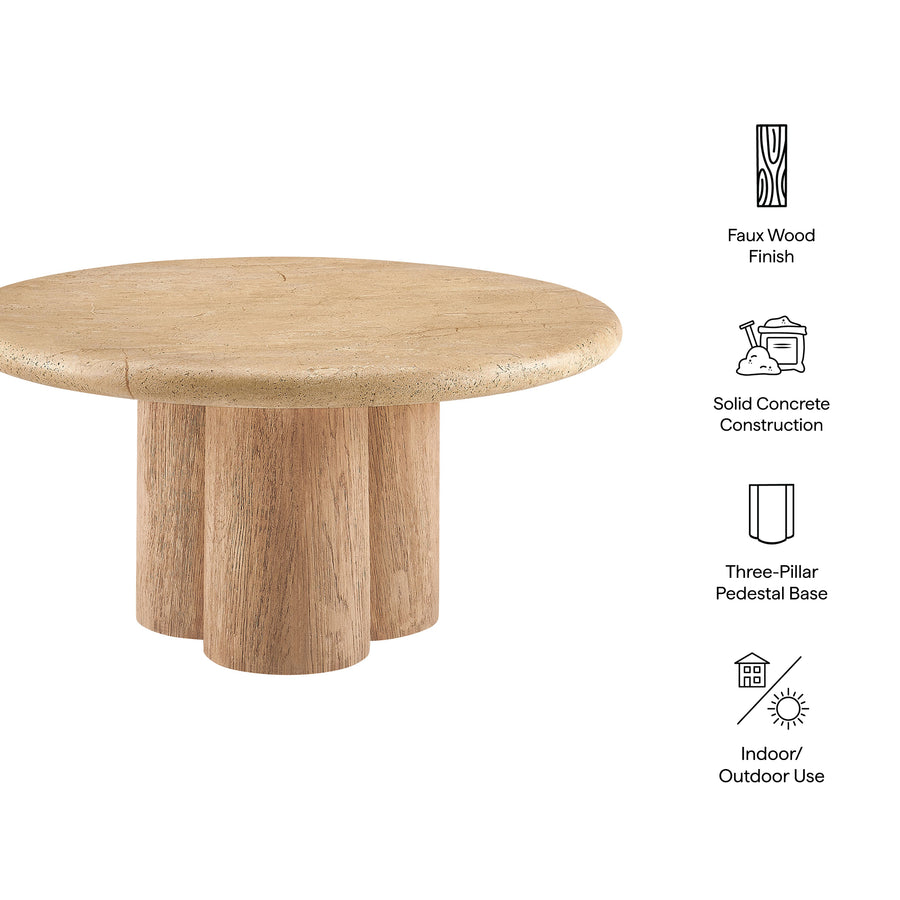 Godello 31 Inch Round Indoor and Outdoor Patio Coffee Table in Travertine