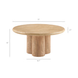 Godello 31 Inch Round Indoor and Outdoor Patio Coffee Table in Travertine