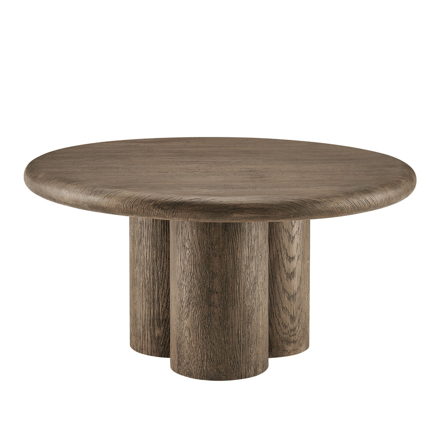 Godello 31 Inch Round Indoor and Outdoor Patio Coffee Table in Weathered Walnut