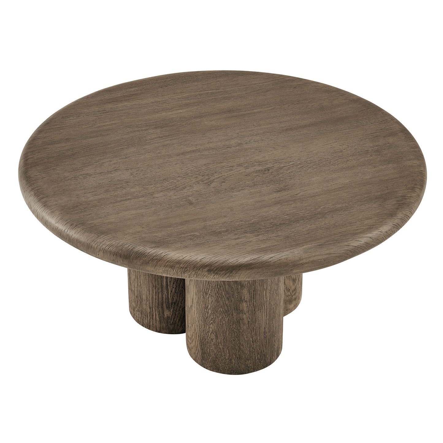 Godello 31 Inch Round Indoor and Outdoor Patio Coffee Table in Weathered Walnut