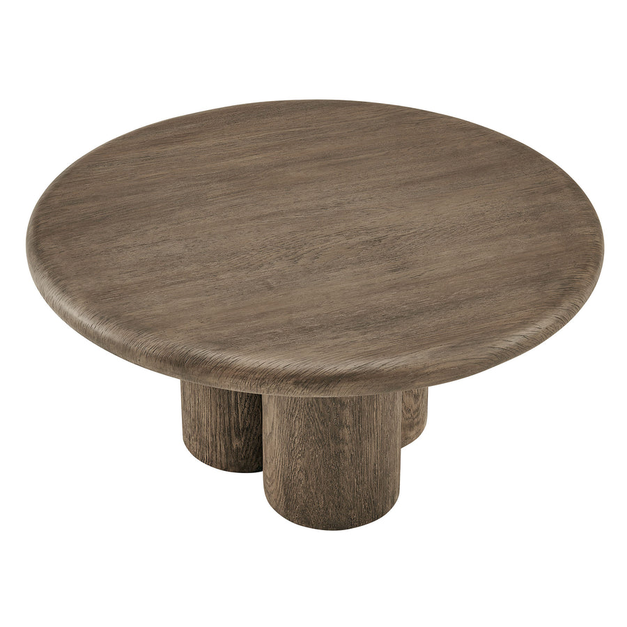 Godello 31 Inch Round Indoor and Outdoor Patio Coffee Table in Weathered Walnut