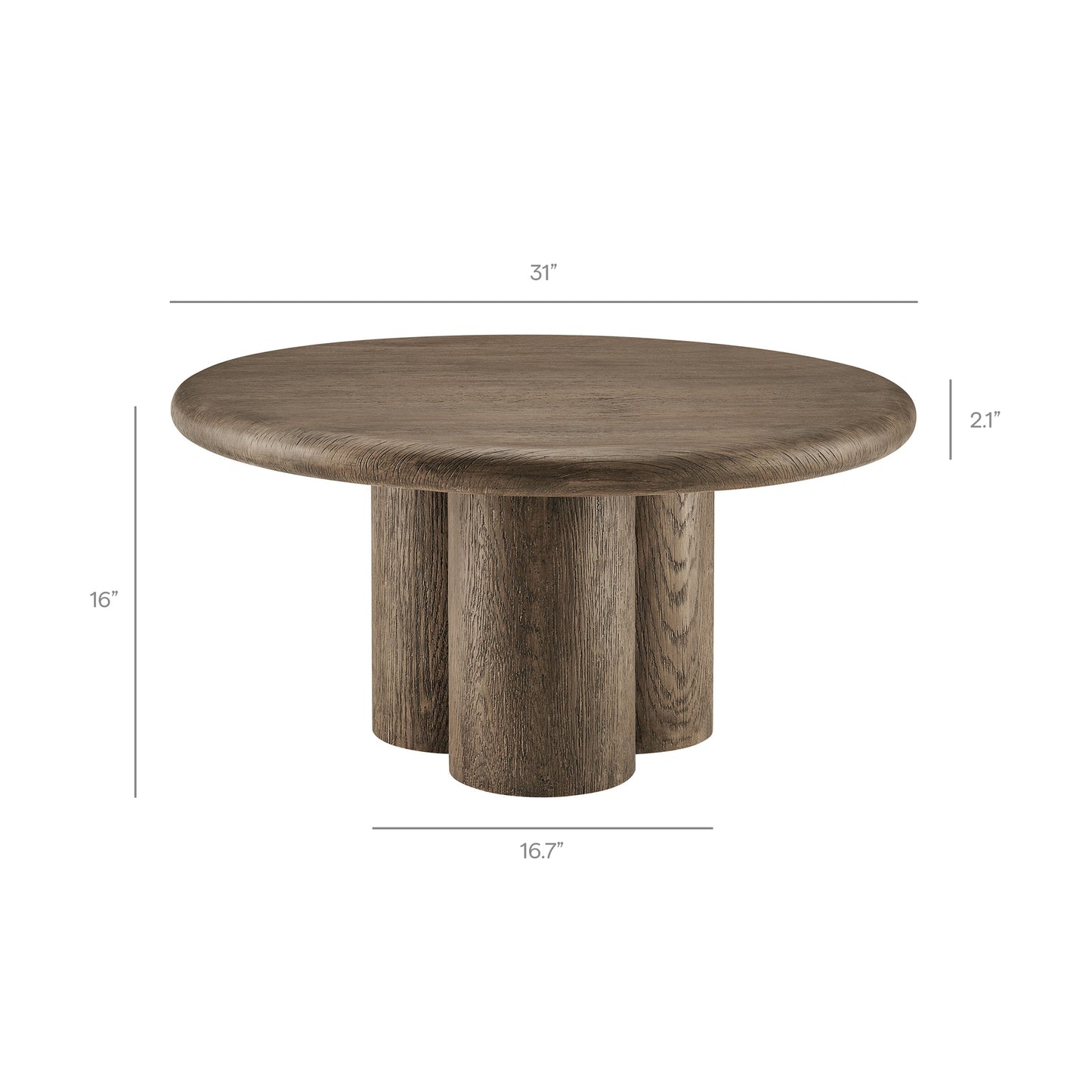 Godello 31 Inch Round Indoor and Outdoor Patio Coffee Table in Weathered Walnut