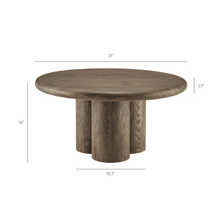 Tori 31 Inch Round Indoor and Outdoor Patio Coffee Table in Weathered Walnut