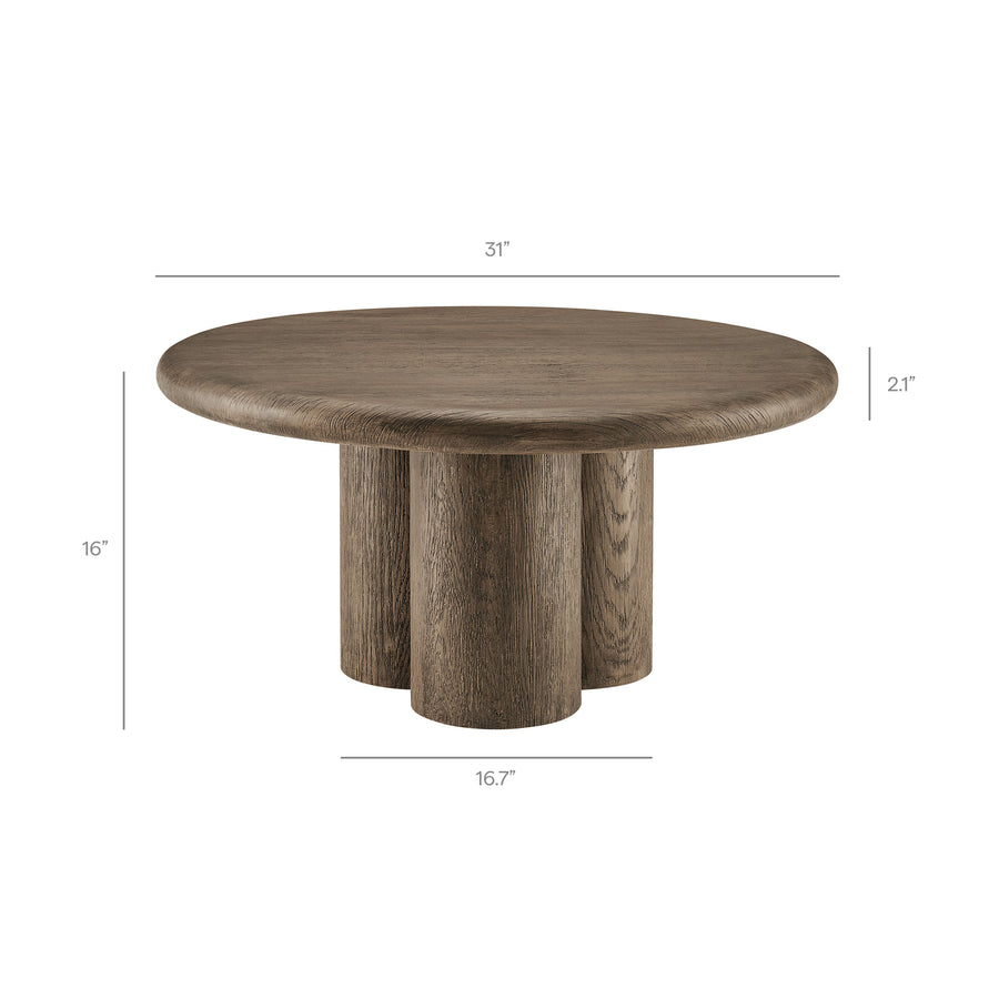 Godello 31 Inch Round Indoor and Outdoor Patio Coffee Table in Weathered Walnut