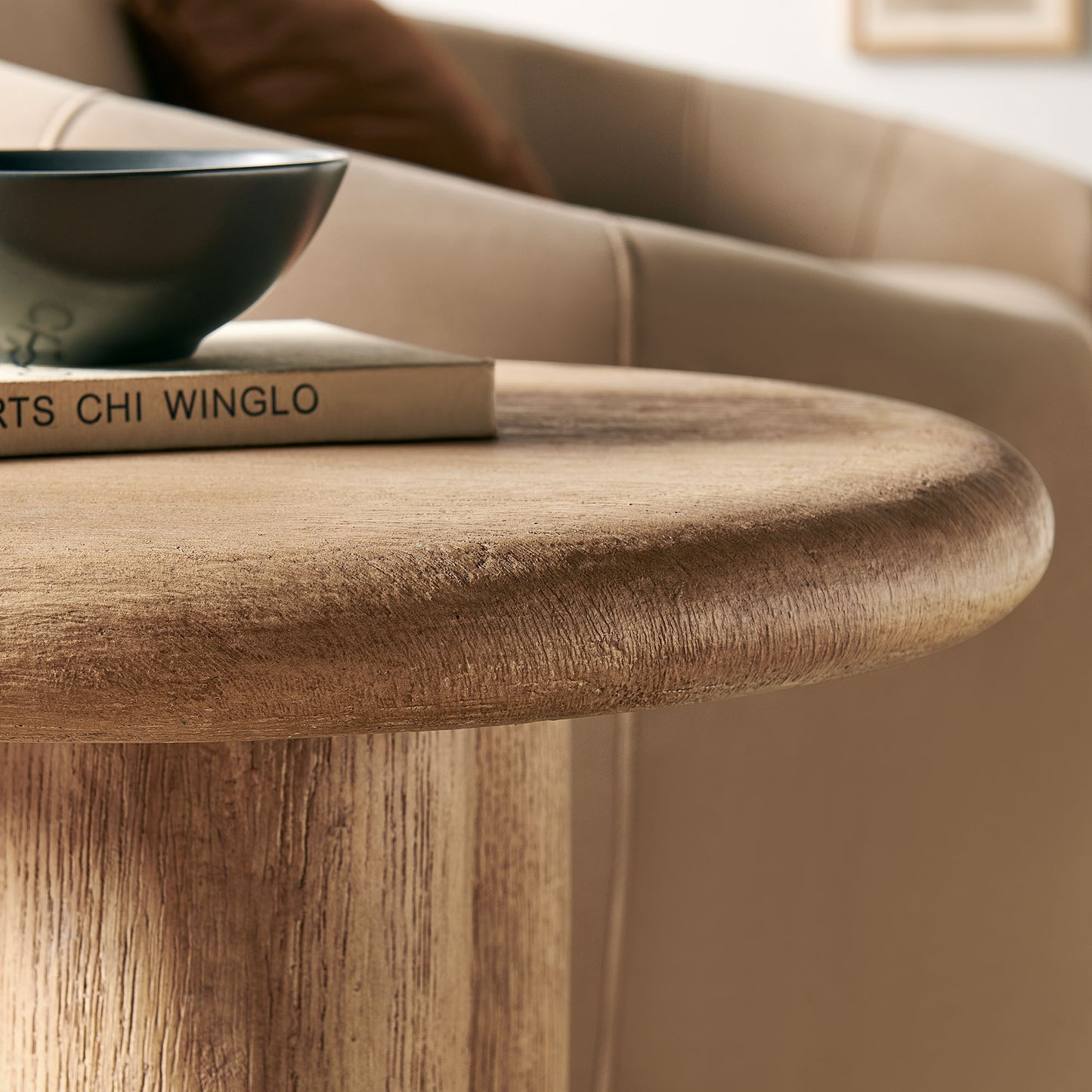 Godello 20 Inch Round Indoor and Outdoor Patio Side Table in Oak