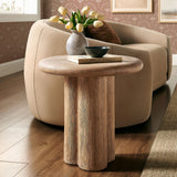 Godello 20 Inch Round Indoor and Outdoor Patio Side Table in Oak
