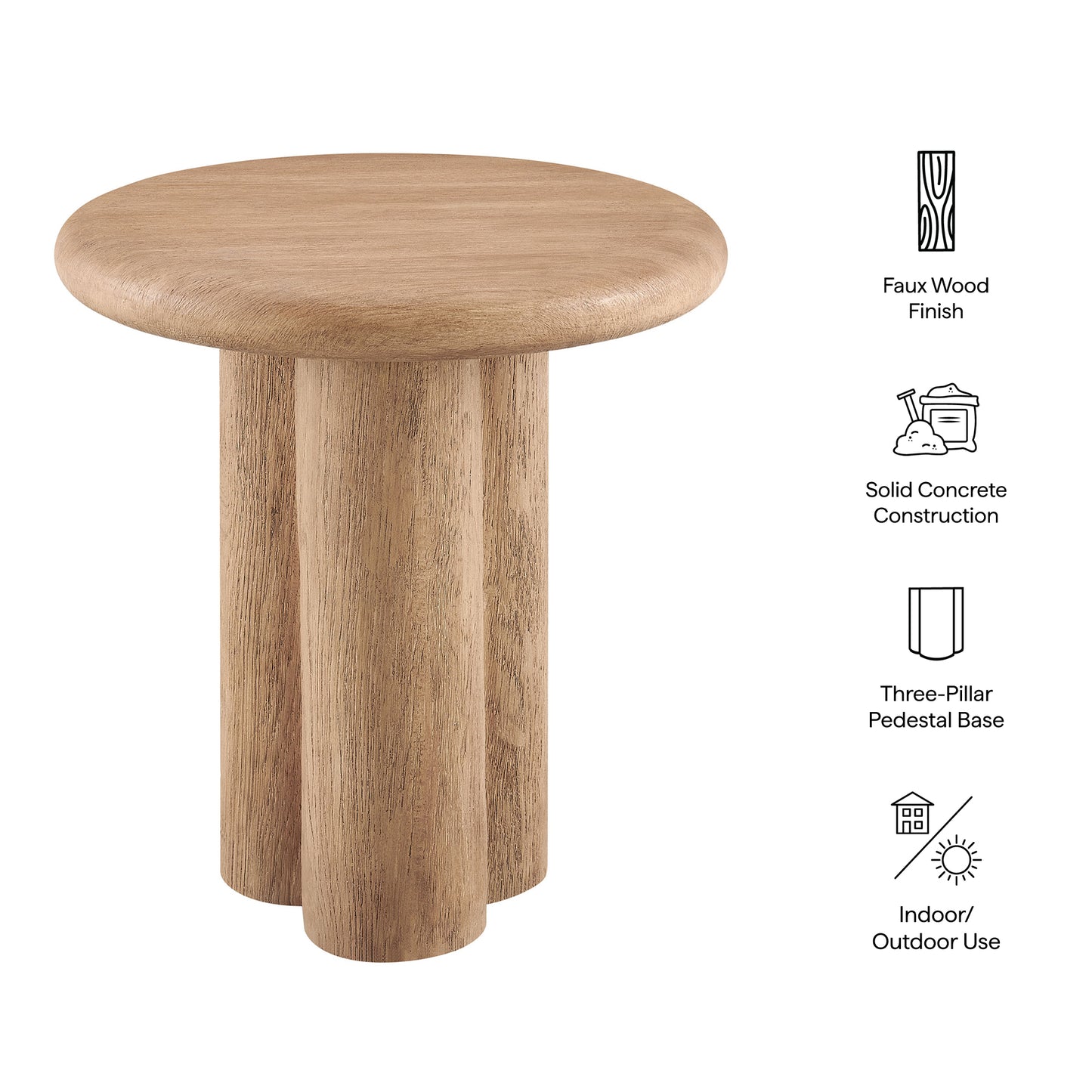 Godello 20 Inch Round Indoor and Outdoor Patio Side Table in Oak