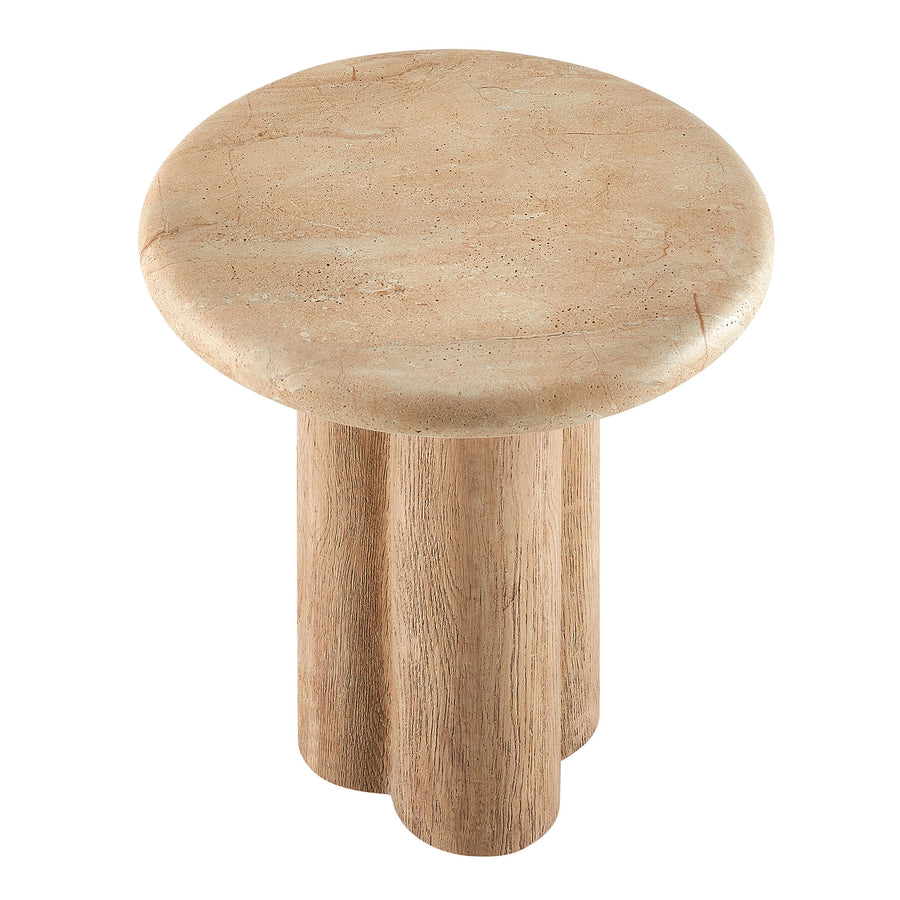 Godello 20 Inch Round Indoor and Outdoor Patio Side Table in Travertine