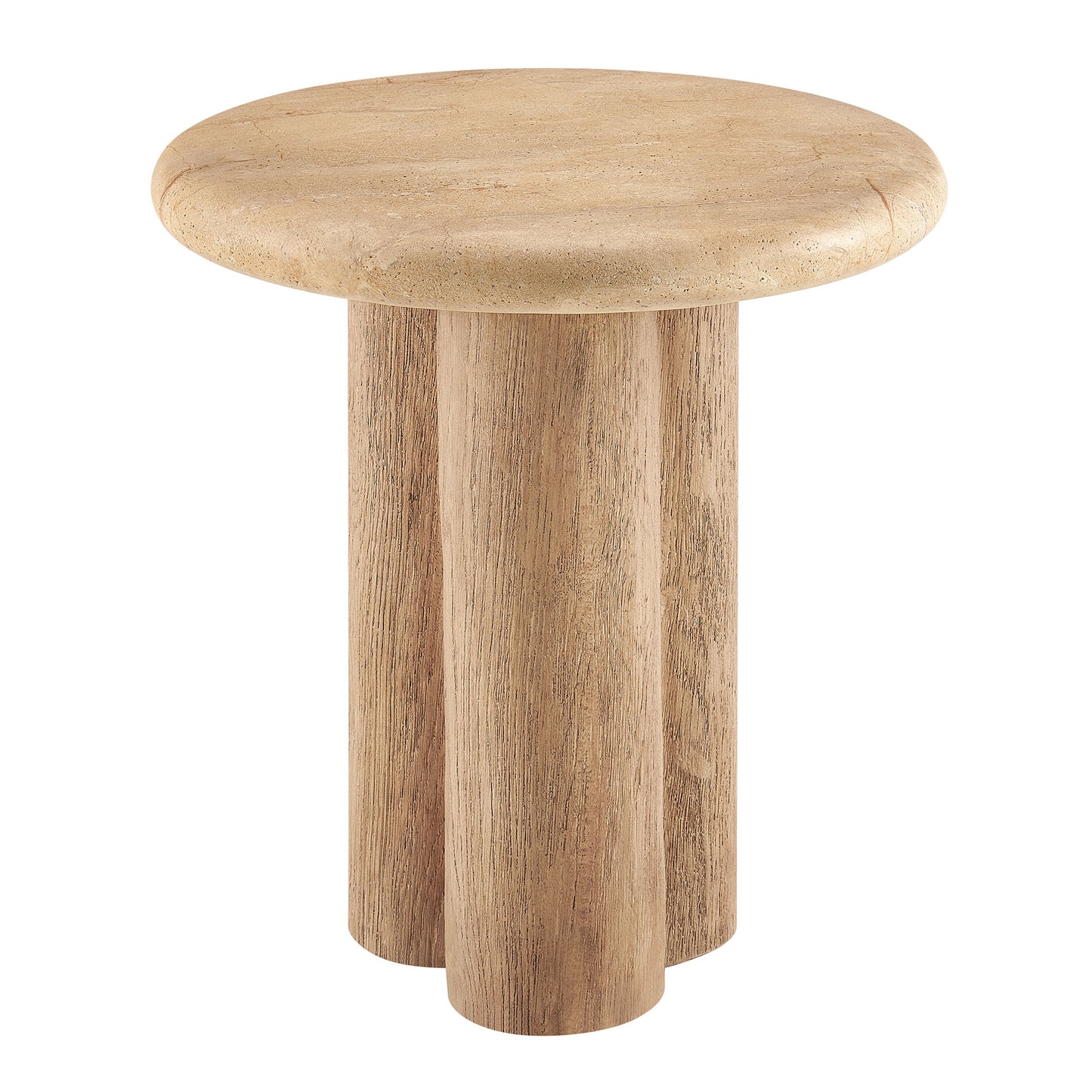 Godello 20 Inch Round Indoor and Outdoor Patio Side Table in Travertine