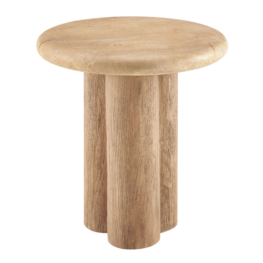 Godello 20 Inch Round Indoor and Outdoor Patio Side Table in Travertine