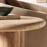 Godello 20 Inch Round Indoor and Outdoor Patio Side Table in Travertine