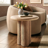 Godello 20 Inch Round Indoor and Outdoor Patio Side Table in Travertine