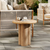 Godello 20 Inch Round Indoor and Outdoor Patio Side Table in Travertine