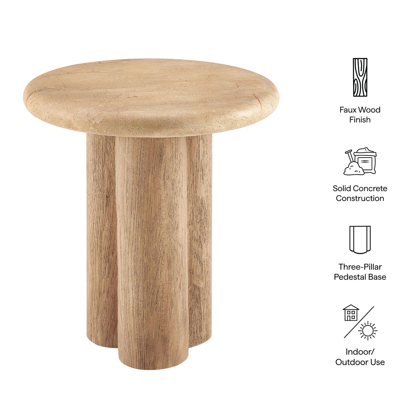 Godello 20 Inch Round Indoor and Outdoor Patio Side Table in Travertine