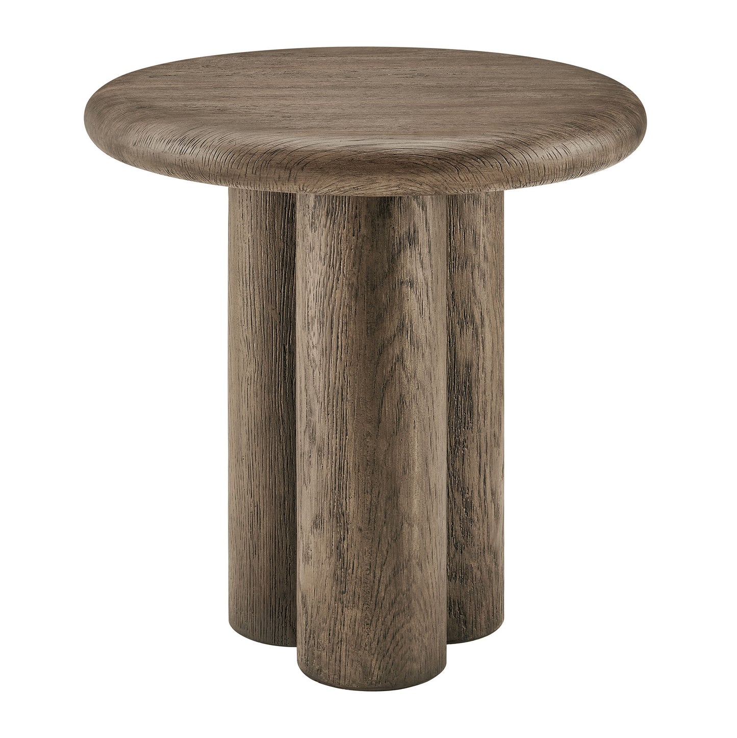 Godello 20 Inch Round Indoor and Outdoor Patio Side Table in Weathered Walnut