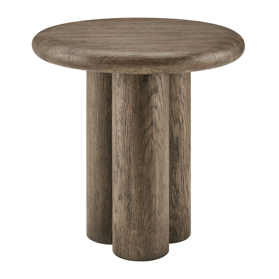 Godello 20 Inch Round Indoor and Outdoor Patio Side Table in Weathered Walnut
