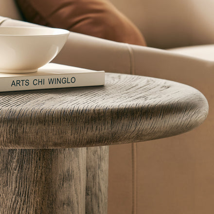 Tori 20 Inch Round Indoor and Outdoor Patio Side Table in Weathered Walnut