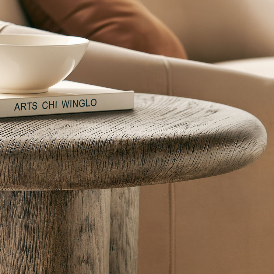 Godello 20 Inch Round Indoor and Outdoor Patio Side Table in Weathered Walnut