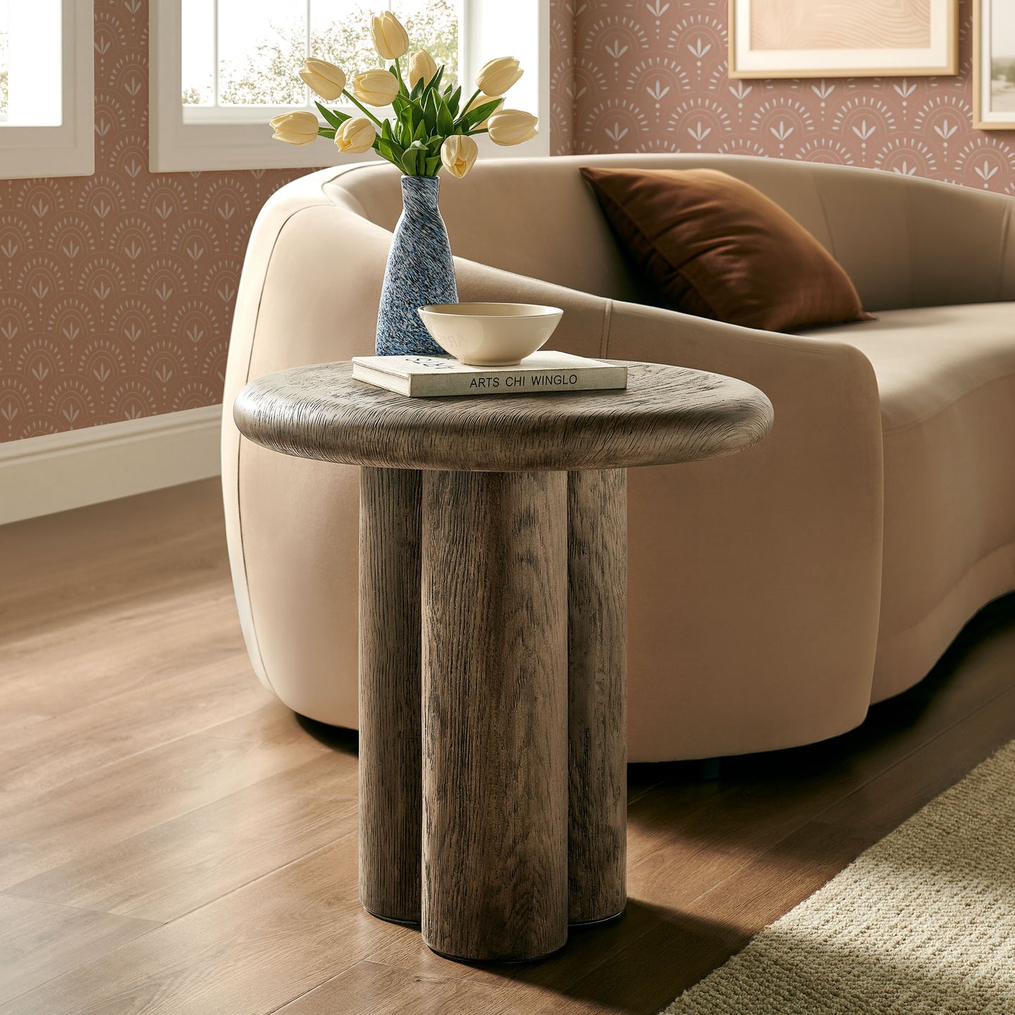 Godello 20 Inch Round Indoor and Outdoor Patio Side Table in Weathered Walnut