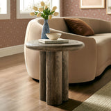 Godello 20 Inch Round Indoor and Outdoor Patio Side Table in Weathered Walnut