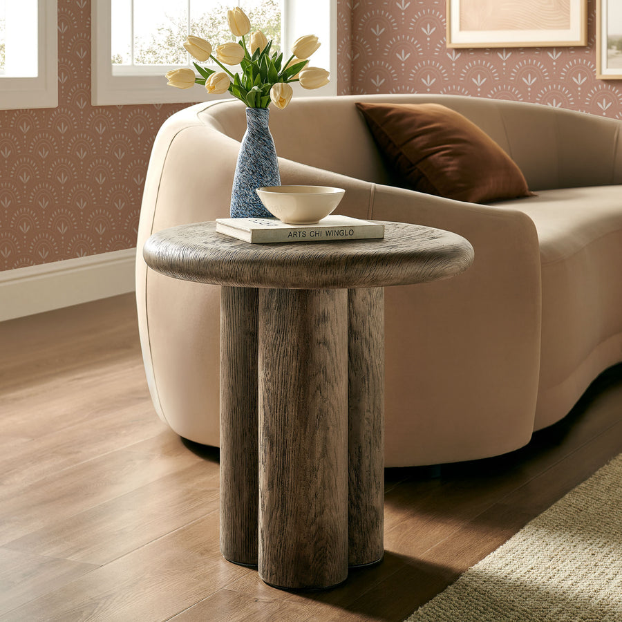 Godello 20 Inch Round Indoor and Outdoor Patio Side Table in Weathered Walnut