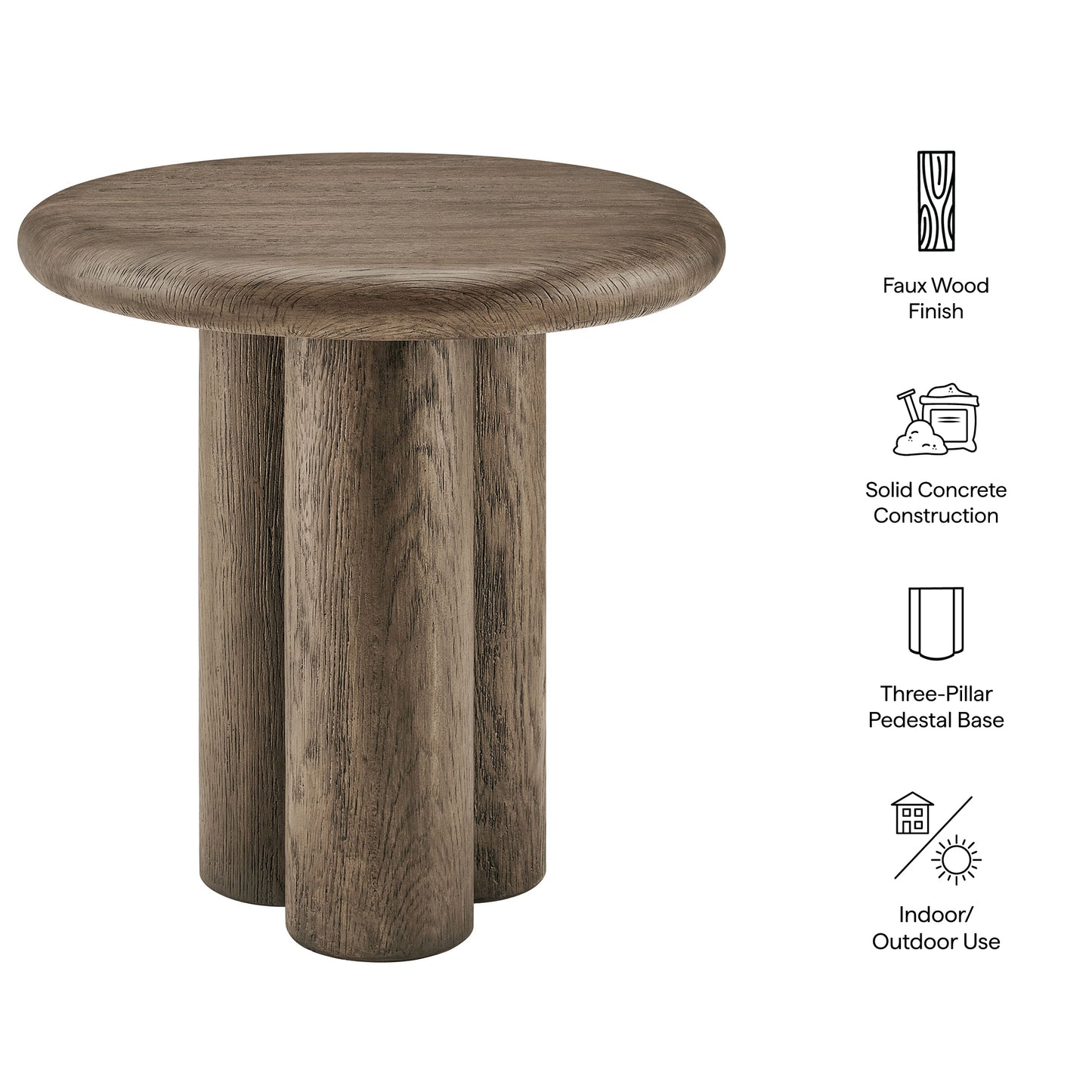 Godello 20 Inch Round Indoor and Outdoor Patio Side Table in Weathered Walnut