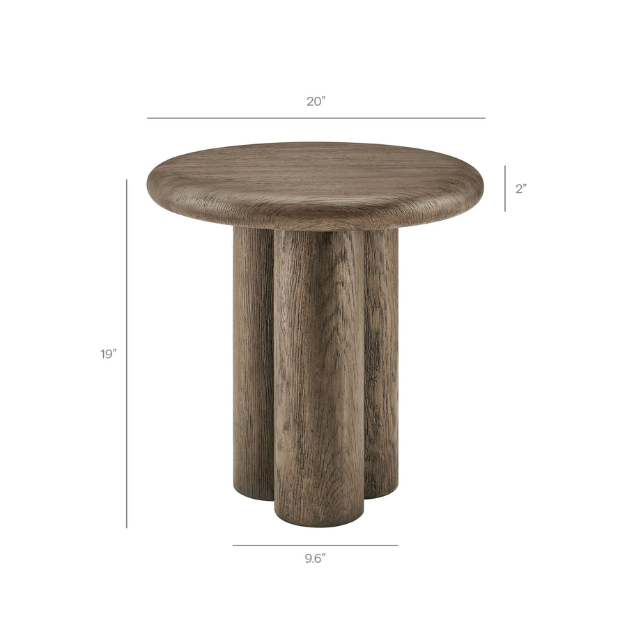 Godello 20 Inch Round Indoor and Outdoor Patio Side Table in Weathered Walnut