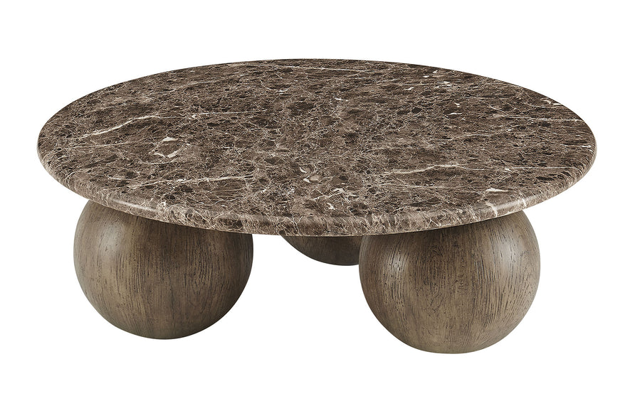 Chenille Indoor Outdoor Patio Round Coffee Table in Dark Emperador Marble