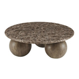 Chenille Indoor Outdoor Patio Round Coffee Table in Dark Emperador Marble