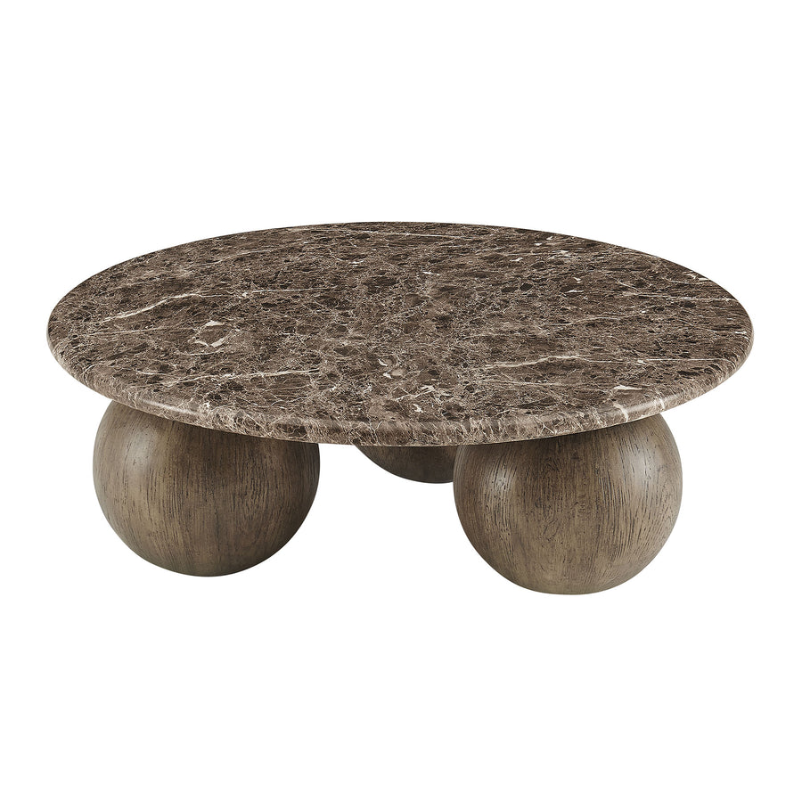 Chenille Indoor Outdoor Patio Round Coffee Table in Dark Emperador Marble