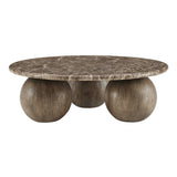 Chenille Indoor Outdoor Patio Round Coffee Table in Dark Emperador Marble