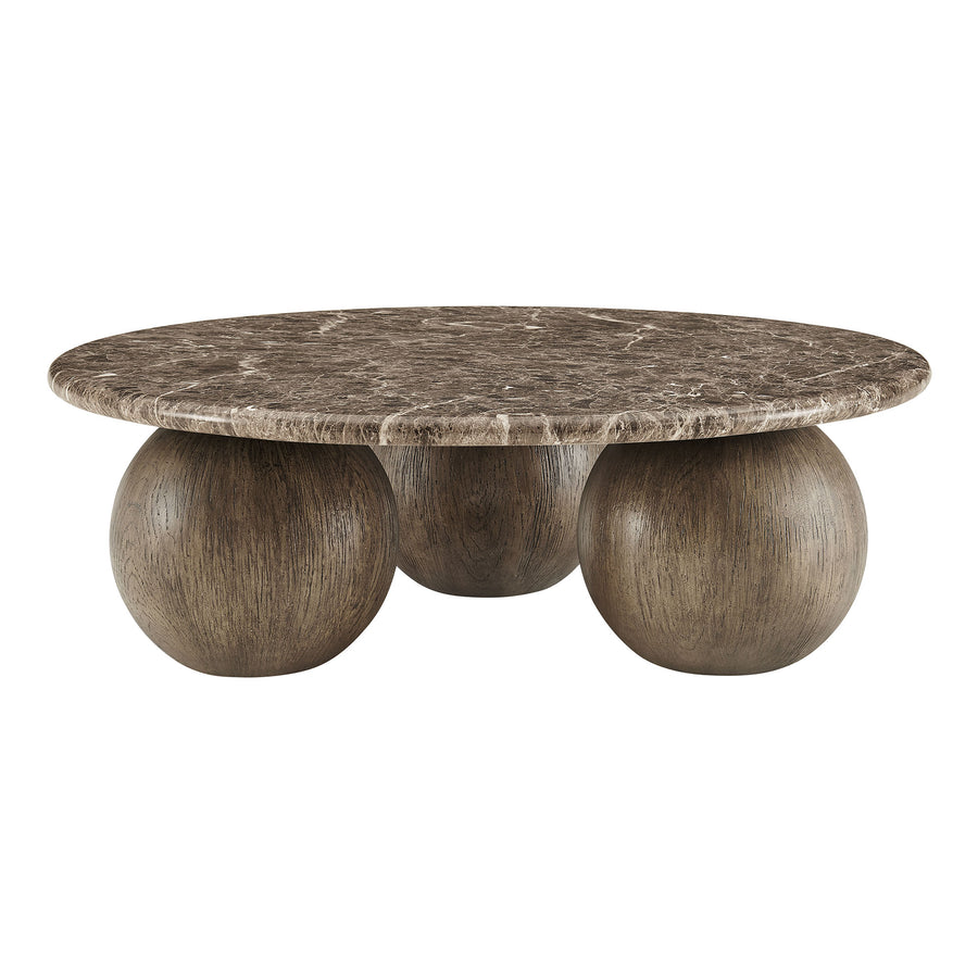Chenille Indoor Outdoor Patio Round Coffee Table in Dark Emperador Marble