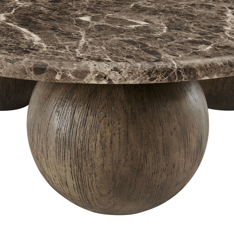 Chenille Indoor Outdoor Patio Round Coffee Table in Dark Emperador Marble
