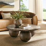 Chenille Indoor Outdoor Patio Round Coffee Table in Dark Emperador Marble