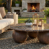 Chenille Indoor Outdoor Patio Round Coffee Table in Dark Emperador Marble