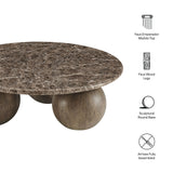 Chenille Indoor Outdoor Patio Round Coffee Table in Dark Emperador Marble