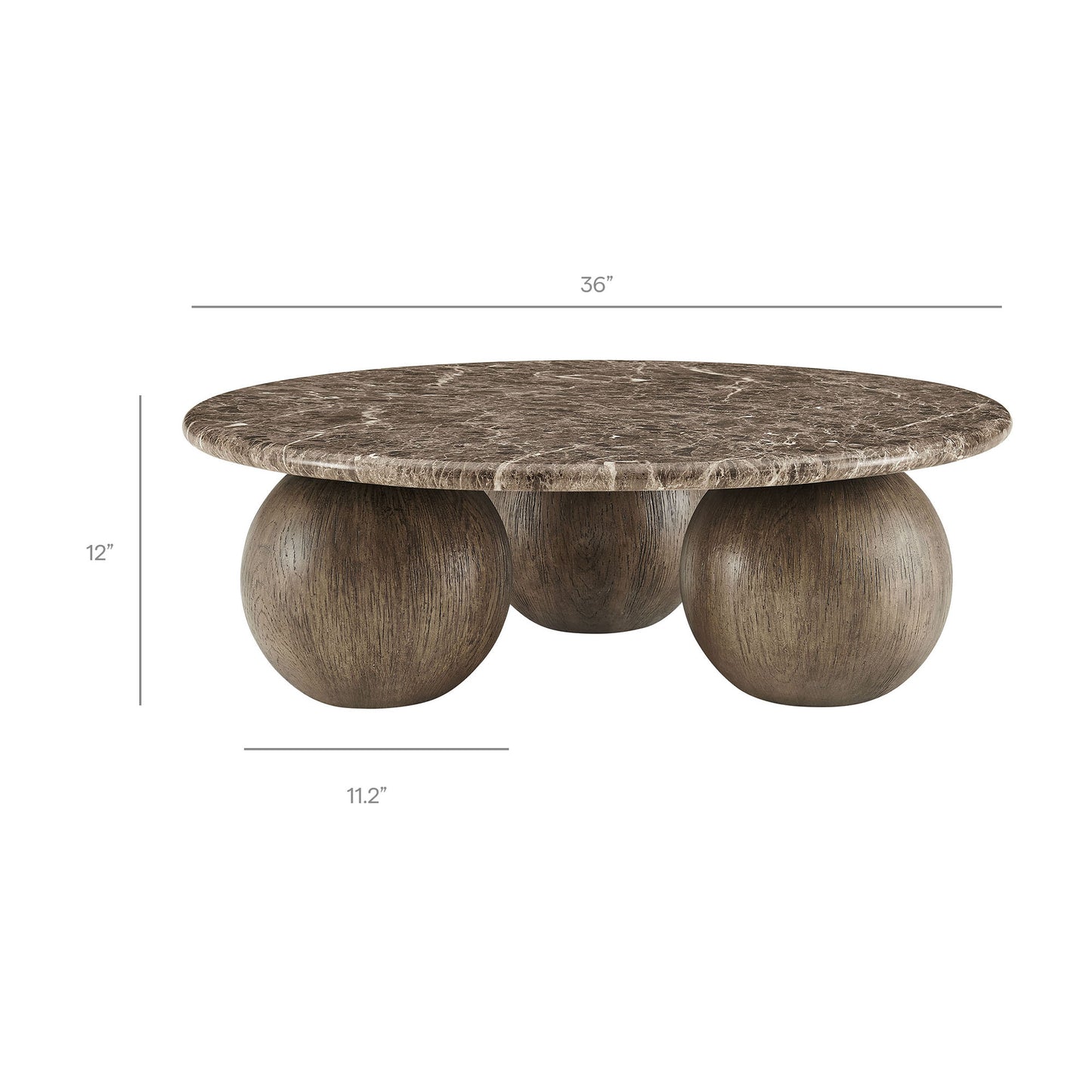 Chenille Indoor Outdoor Patio Round Coffee Table in Dark Emperador Marble