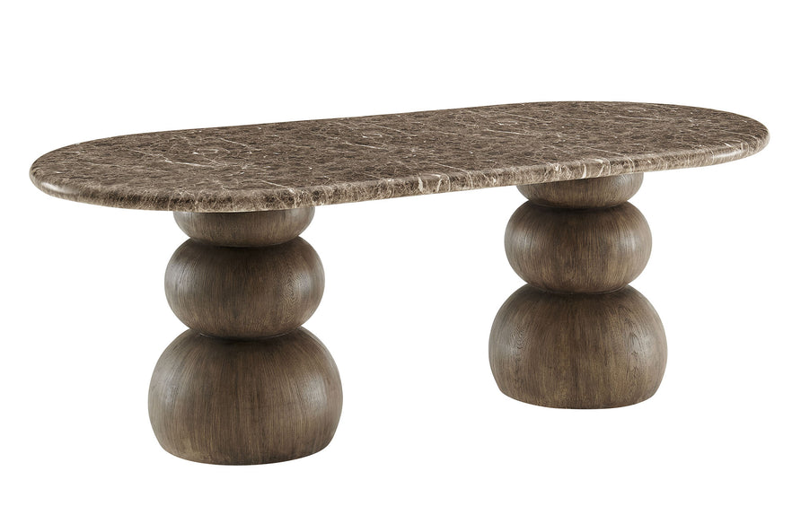 Chenille Indoor Outdoor Patio Oval Dining Table in Dark Emperador Marble