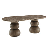 Chenille Indoor Outdoor Patio Oval Dining Table in Dark Emperador Marble