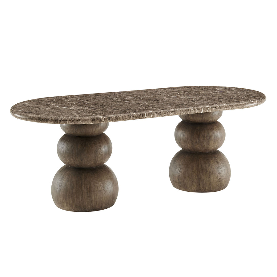 Chenille Indoor Outdoor Patio Oval Dining Table in Dark Emperador Marble