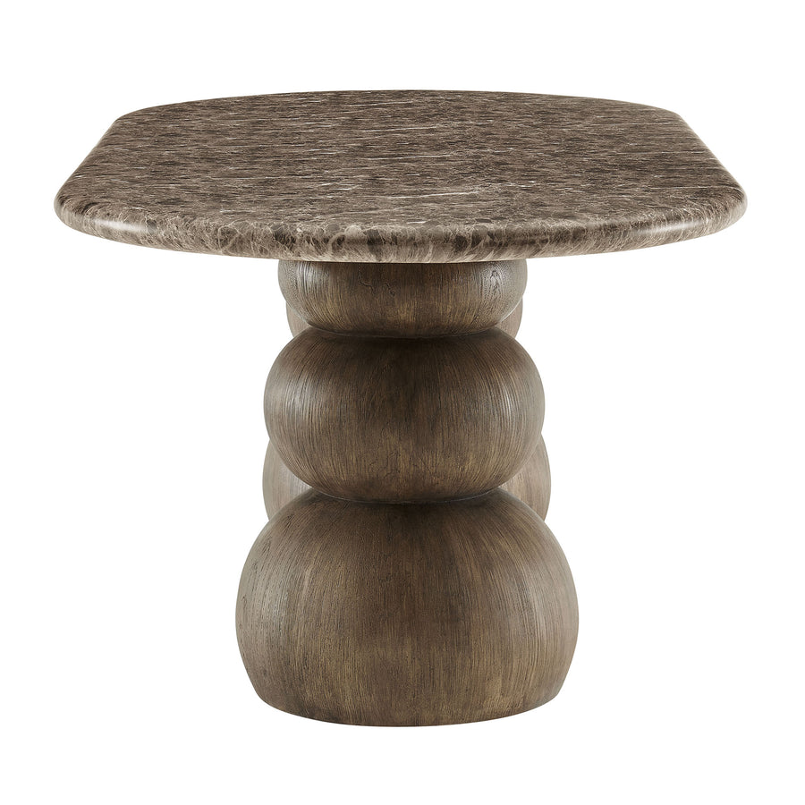 Chenille Indoor Outdoor Patio Oval Dining Table in Dark Emperador Marble