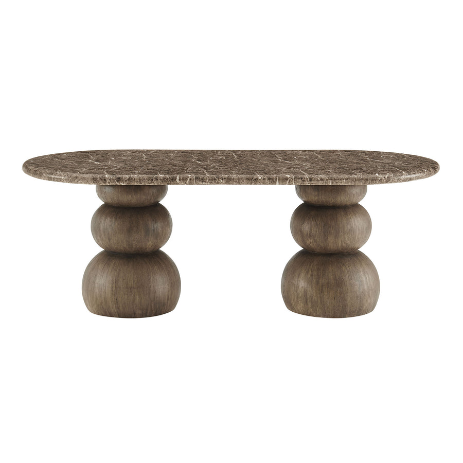 Chenille Indoor Outdoor Patio Oval Dining Table in Dark Emperador Marble